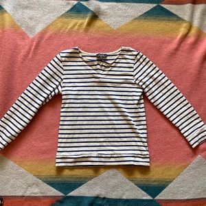 APC Paris heavy cotton long sleeves top stripes white navy classic XS